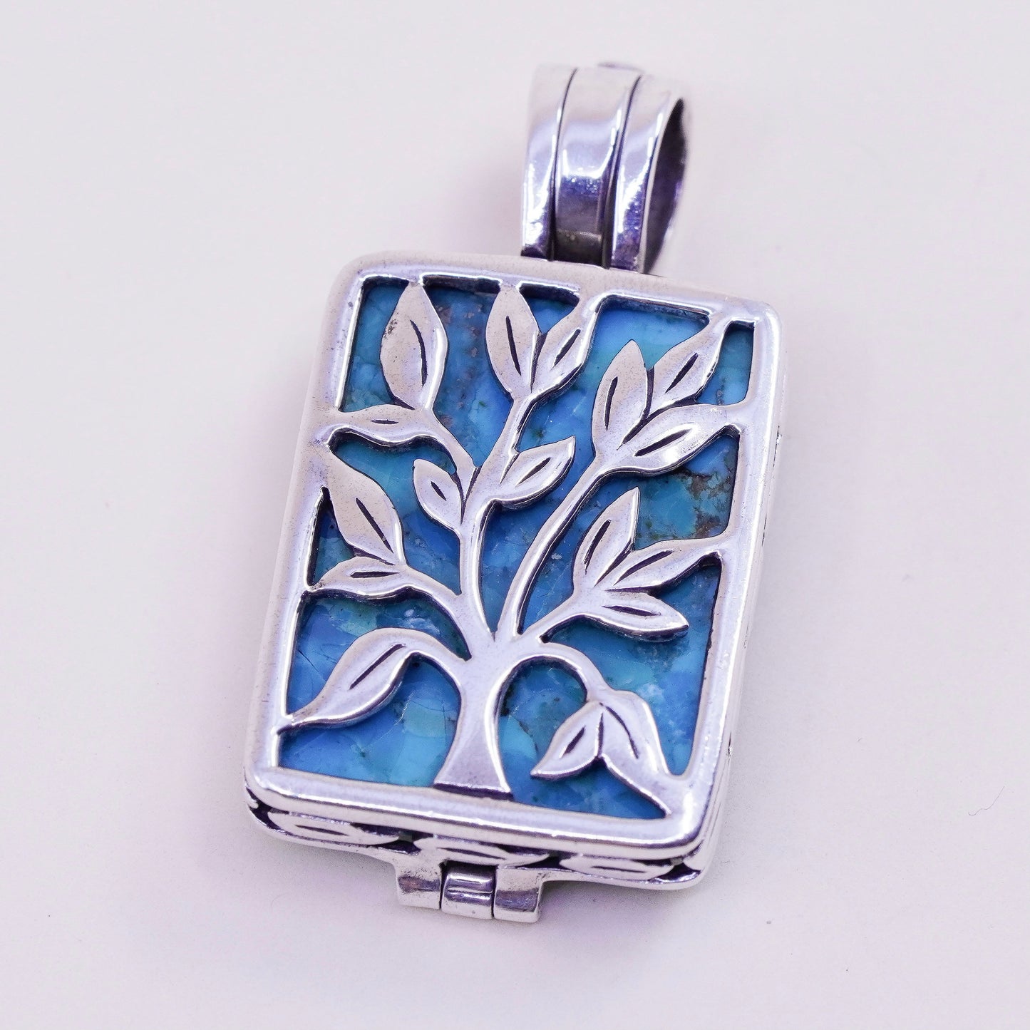 vintage silpada sterling silver pendant, 925 life of tree with Square Turquoise