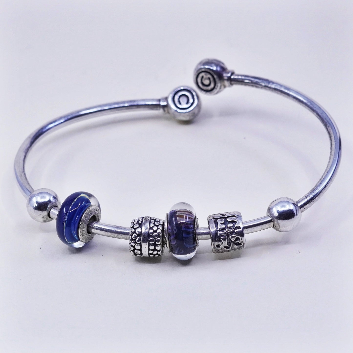 6.75”, vtg CHAMILIA CHAM sterling silver bracelet, 925 wrap bangle happiness
