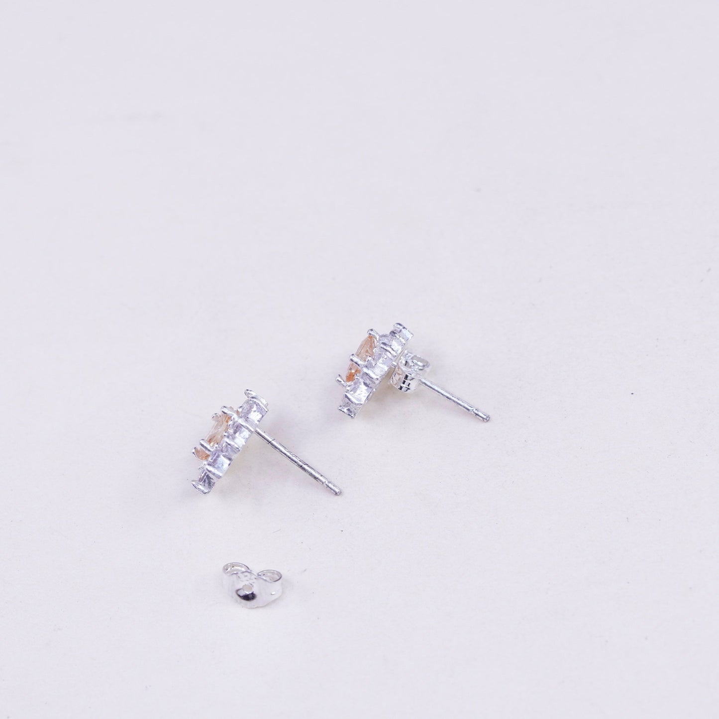 Vintage sterling silver studs earrings with citrine and cz around, earrings