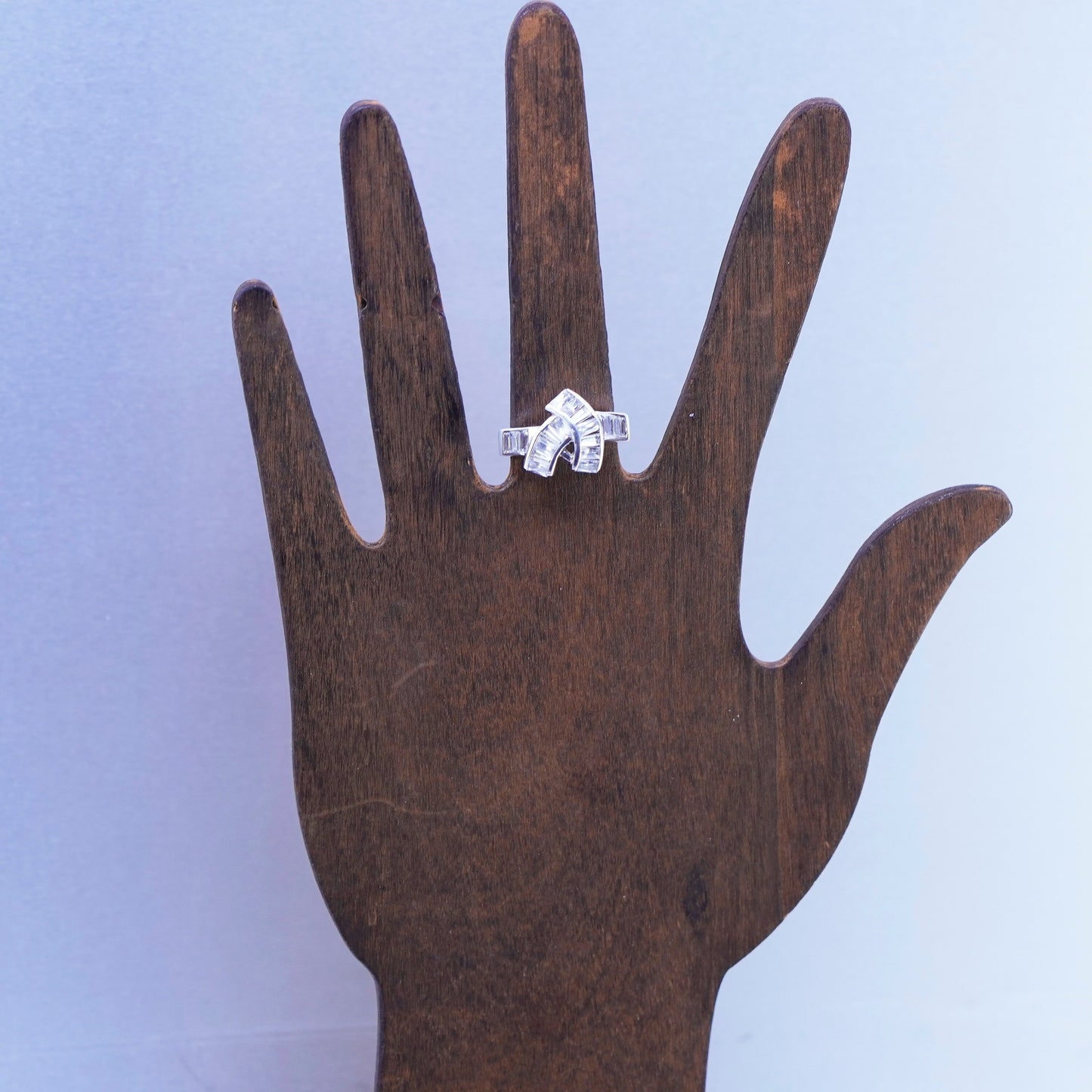 Size 7.25, vintage Sterling 925 silver handmade engagement ring with Cz