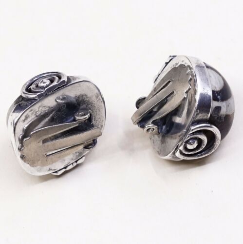Avio Sterling Silver Handmade Earrings, Mexico Clip On W/ Black N White Tree Nut