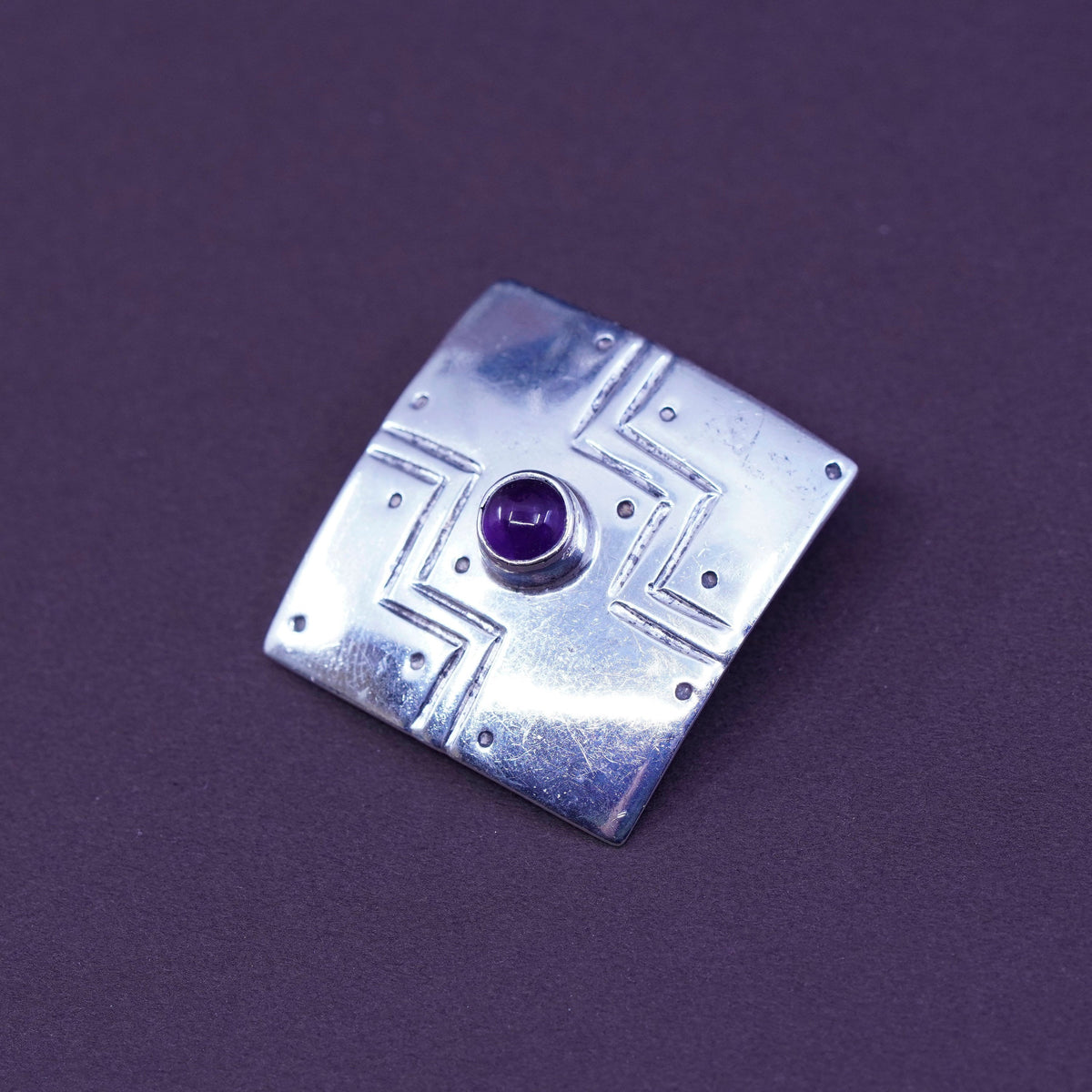 mexico Sterling silver handmade earrings, modern 925 square clip on w/ amethyst