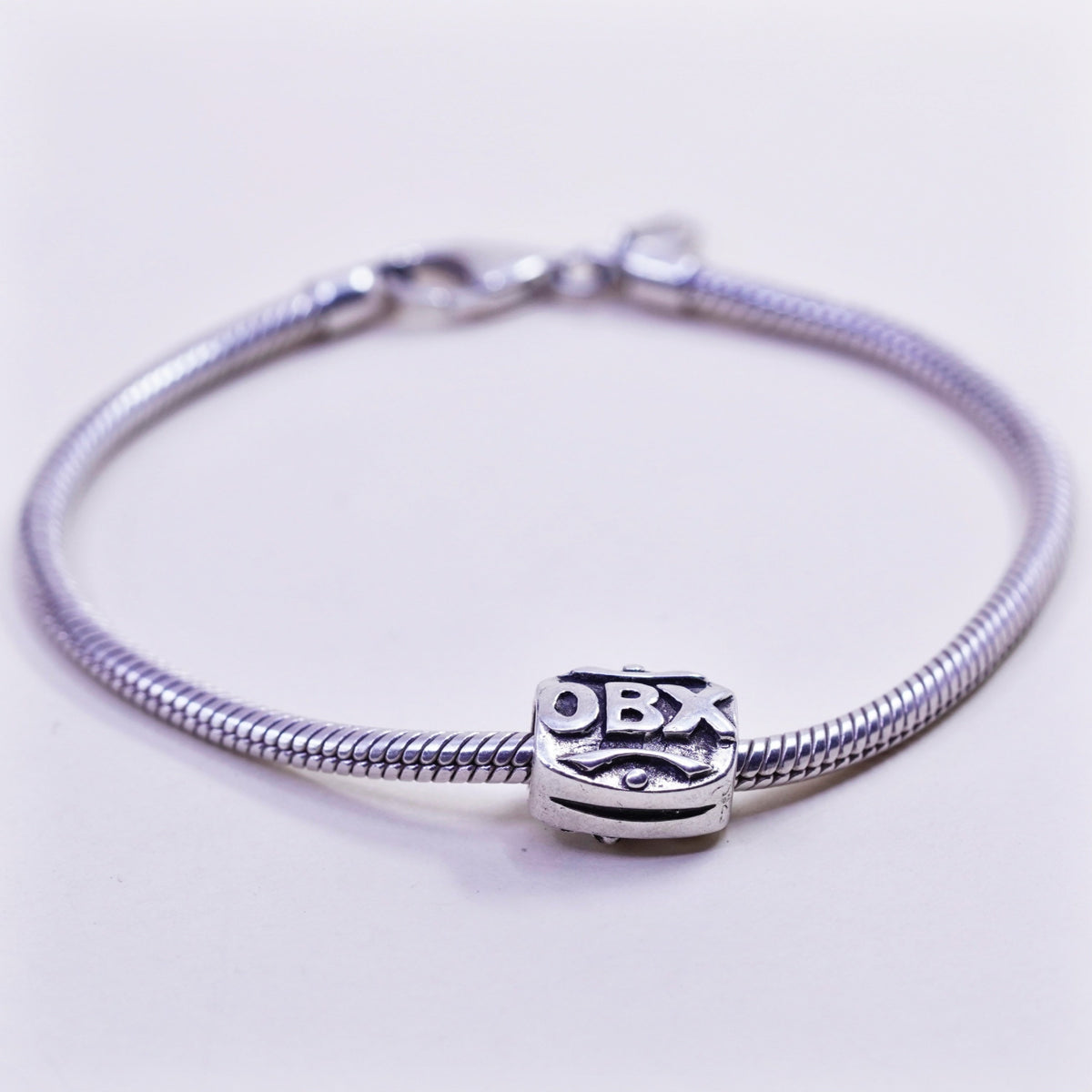 7”, vintage Italy Sterling 925 silver bracelet, bold snake chain lighthouse OBX