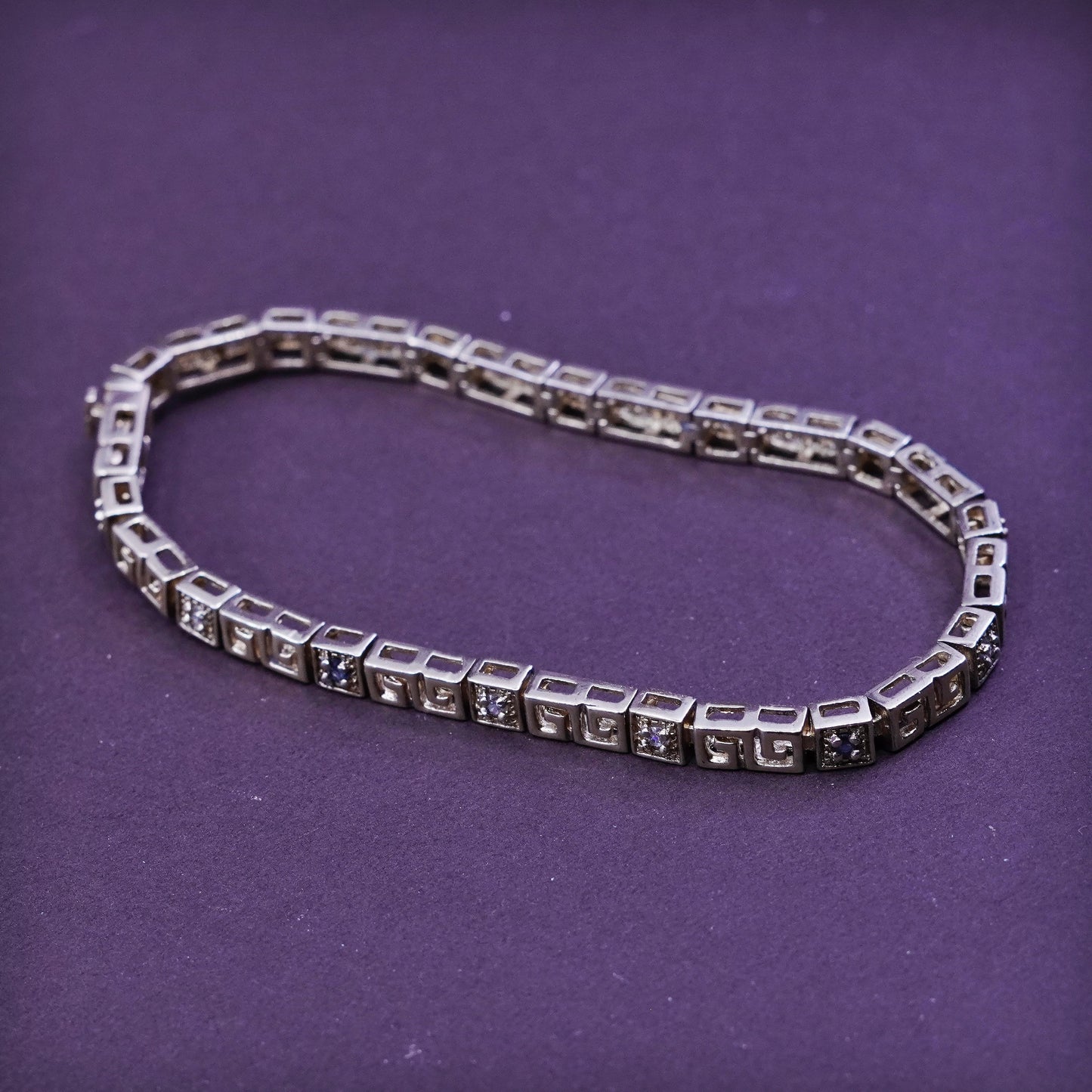 7.75”, vermeil gold over Sterling 925 silver tennis bracelet, greek key diamond