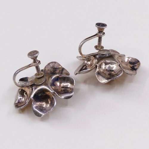 Vtg Gold Over Sterling 925 Silver Handmade Screw Back Earrings Rose Flower