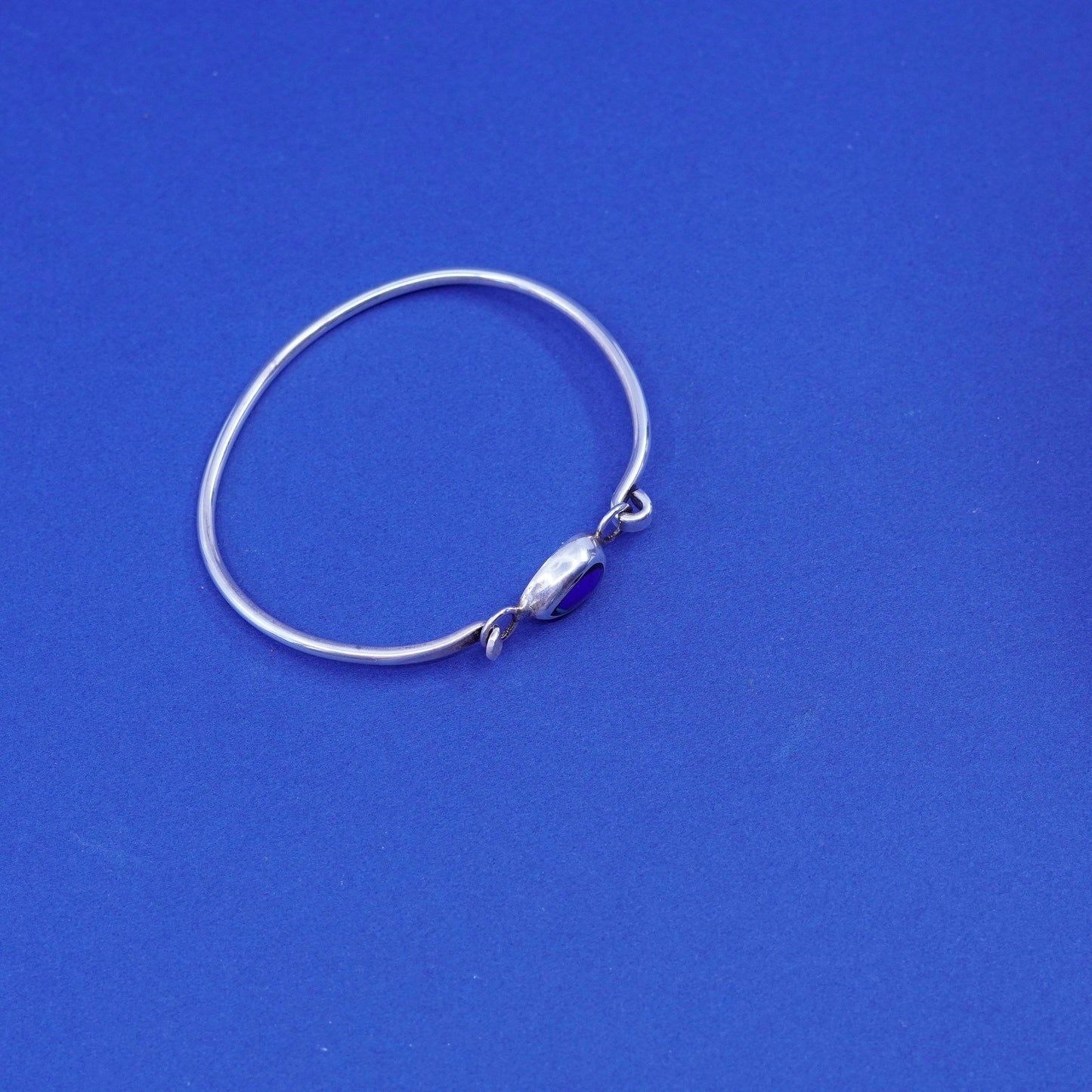 6.5”, vintage sterling silver handmade bracelet, 925 hinged bangle w/ rainstone