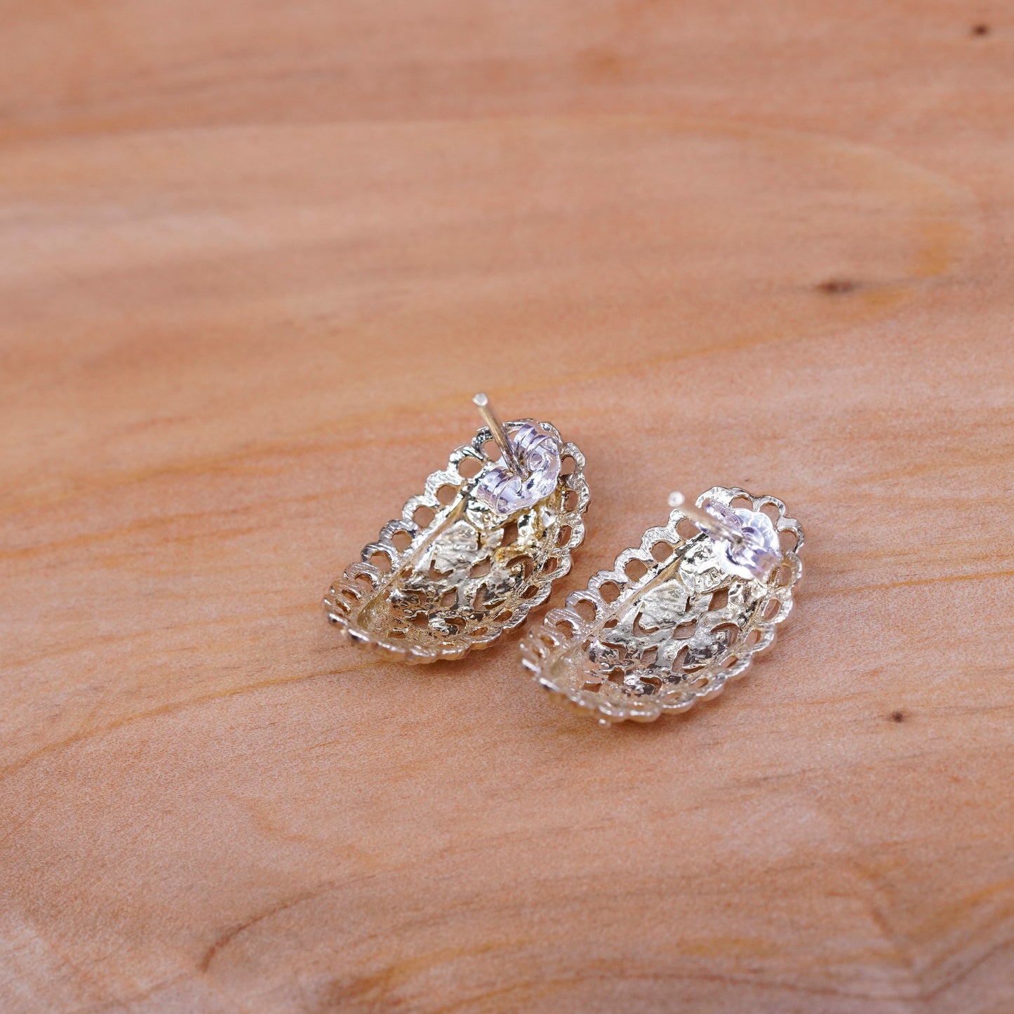 0.75”, vermeil gold over Sterling silver earrings, 925 filigree hoops, huggie