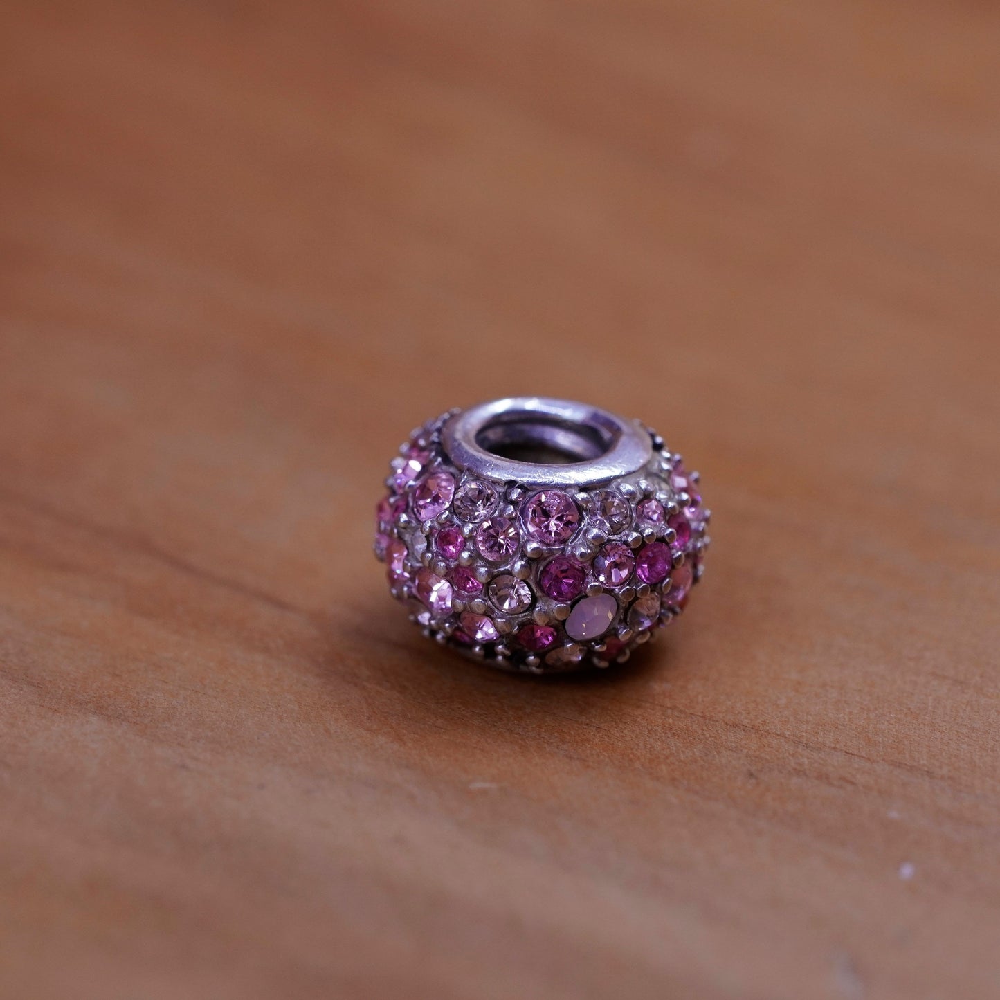 Vintage Cham Sterling 925 silver handmade pendant bead charm with cluster cz