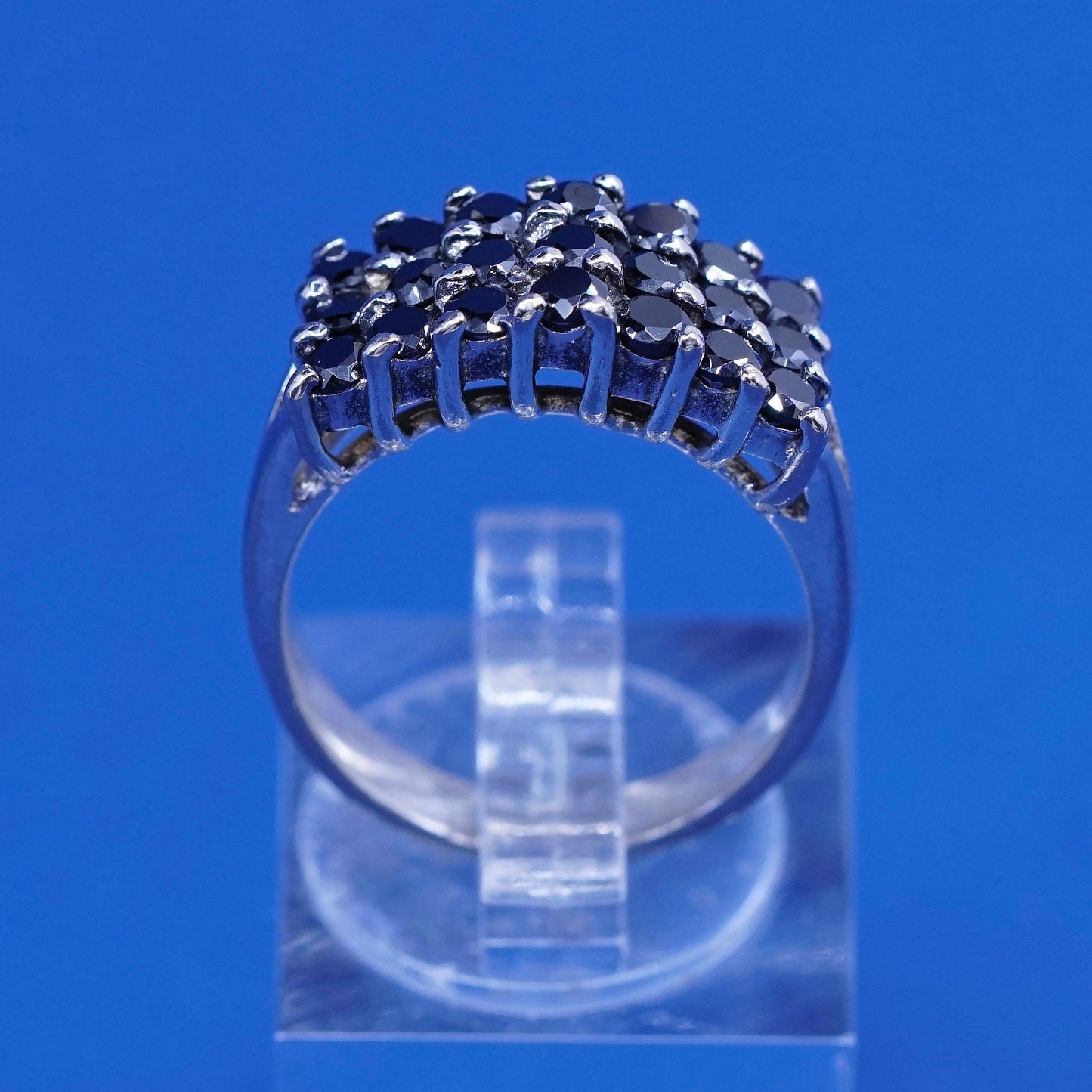 sz 6.75 vtg Sterling 925 silver handmade ring w/ sapphire cluster cocktail ring