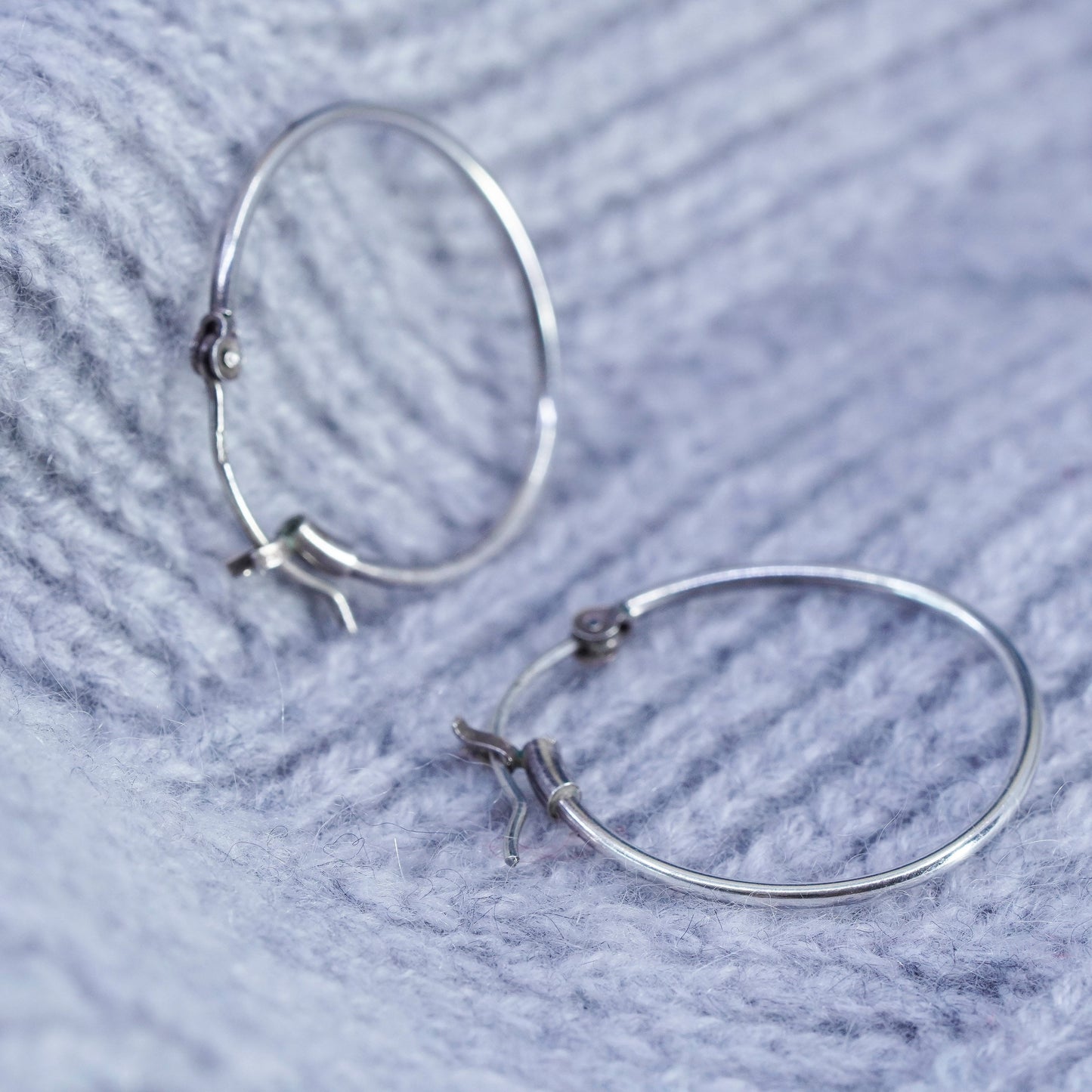 1”, vintage Sterling silver handmade hoop earrings, 925 huggie