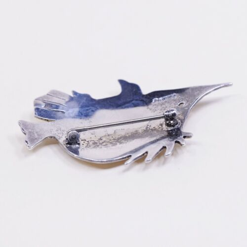 Vtg sterling silver handmade brooch, 925 Tropical Fish pin