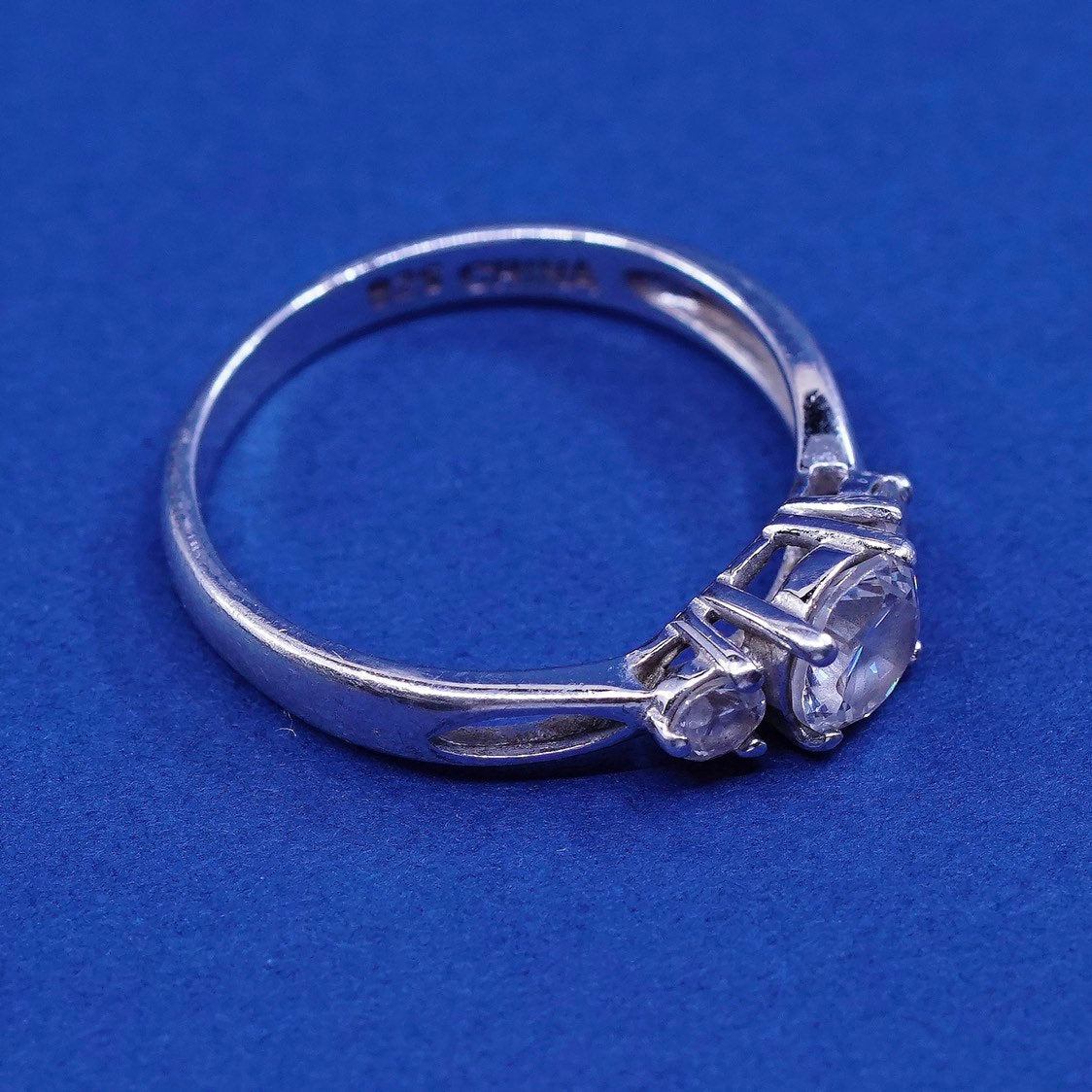 sz 7.25, vtg Sterling silver handmade ring, 925 engagement ring w/ cz