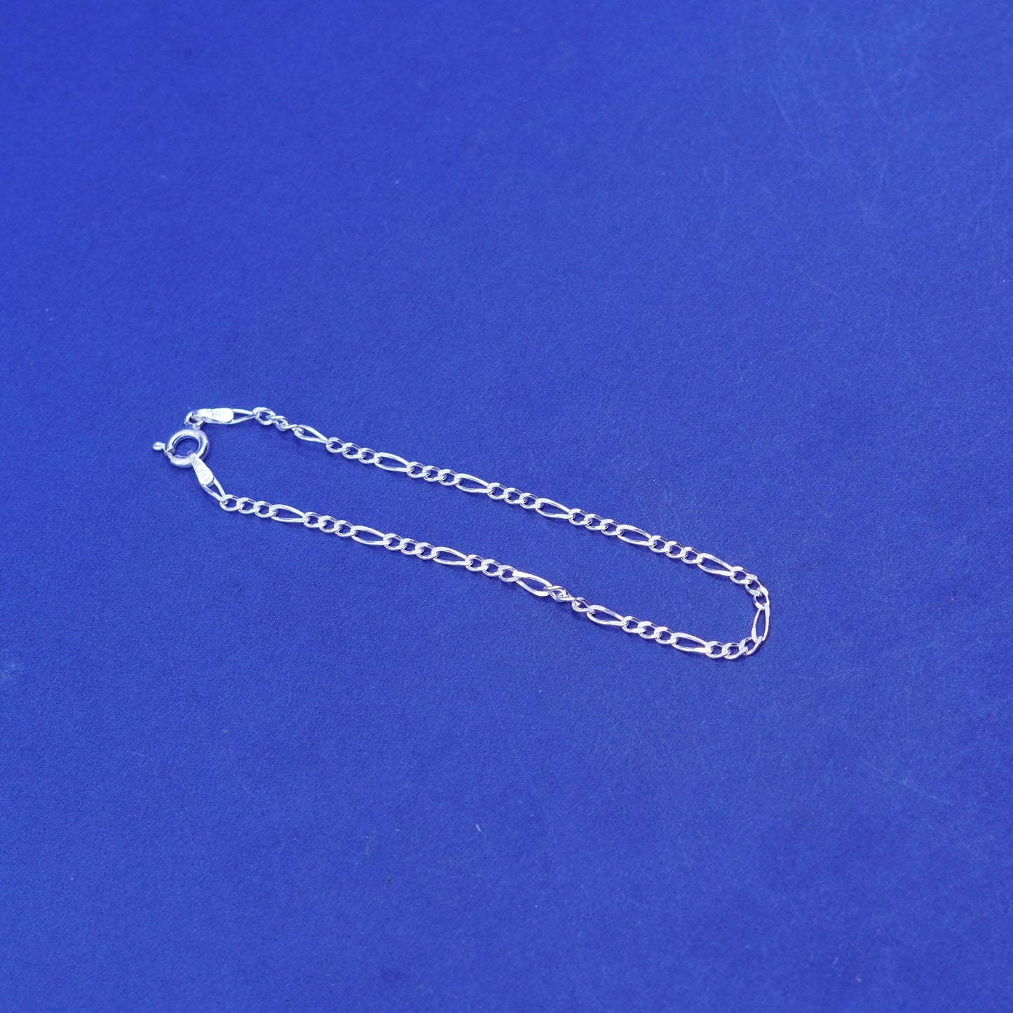 7”, 2mm, vintage Sterling silver figaro bracelet, 925 chain