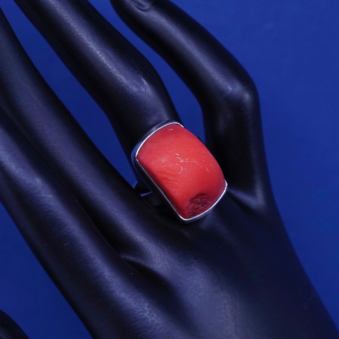 sz 7, vtg Sterling silver handmade ring, 925 w/ coral