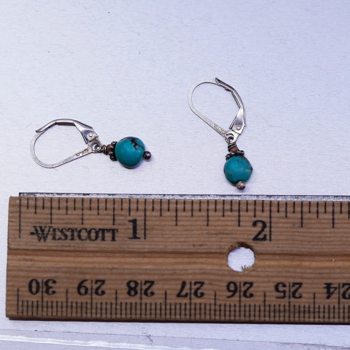 Vintage Sterling 925 silver handmade earrings with turquoise beads