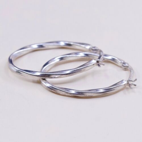 1.25”, Vtg Sterling Silver Hoops, Puffy 925 Twisted elegant earrings, Huggie