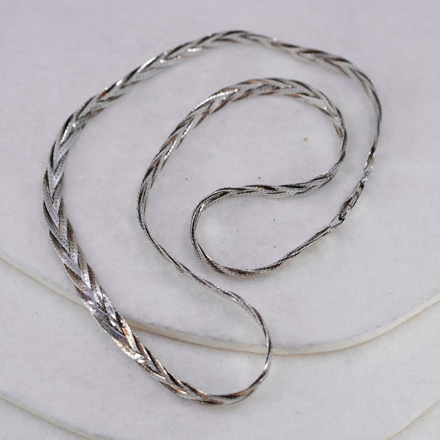 20”, vintage Italy Sterling 925 silver woven braided herringbone chain necklace
