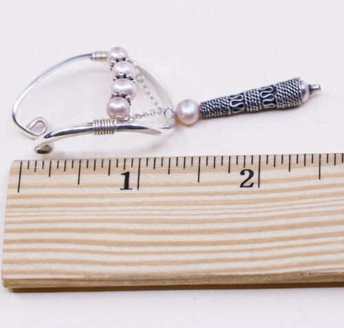Clip On handmade Sterling 925 Silver earrings W/ Pink Pearl N Teardrop Dnagles