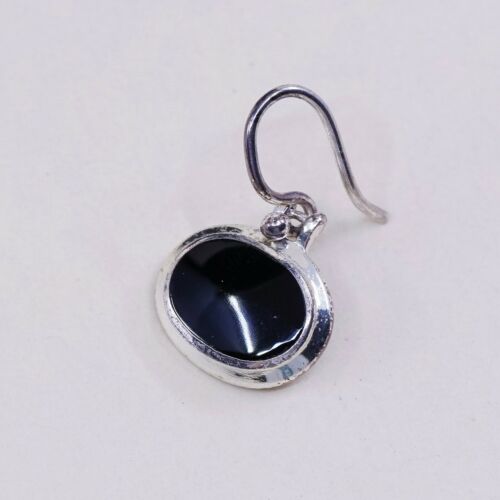 Amazing handmade Sterling Silver earrings, 925 Oval Obsidian Dangles