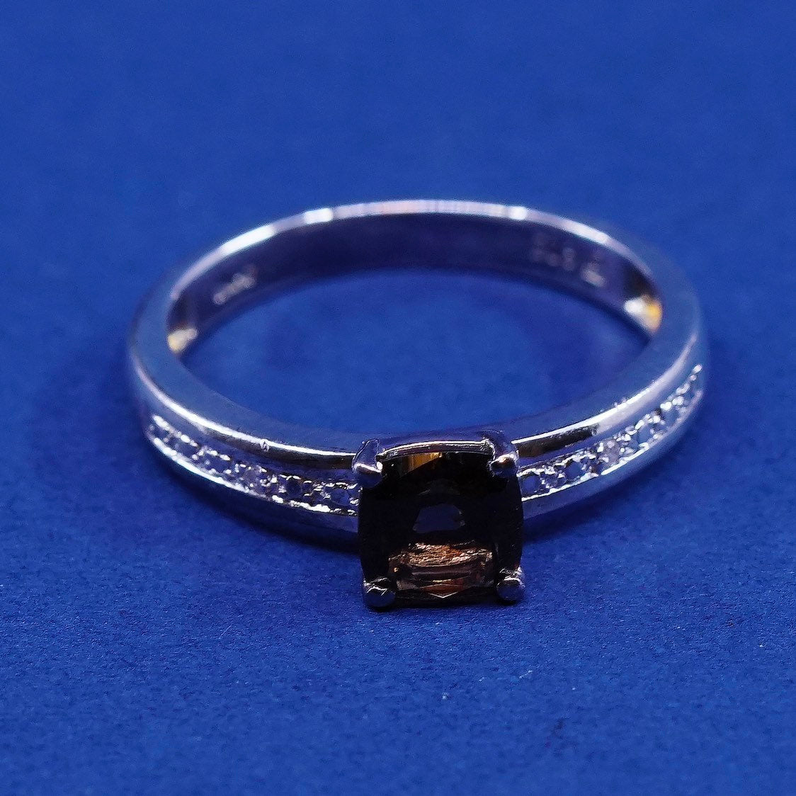sz 8.25, vtg sterling silver ring, mexico 925 w/ smoky topaz N diamond accent