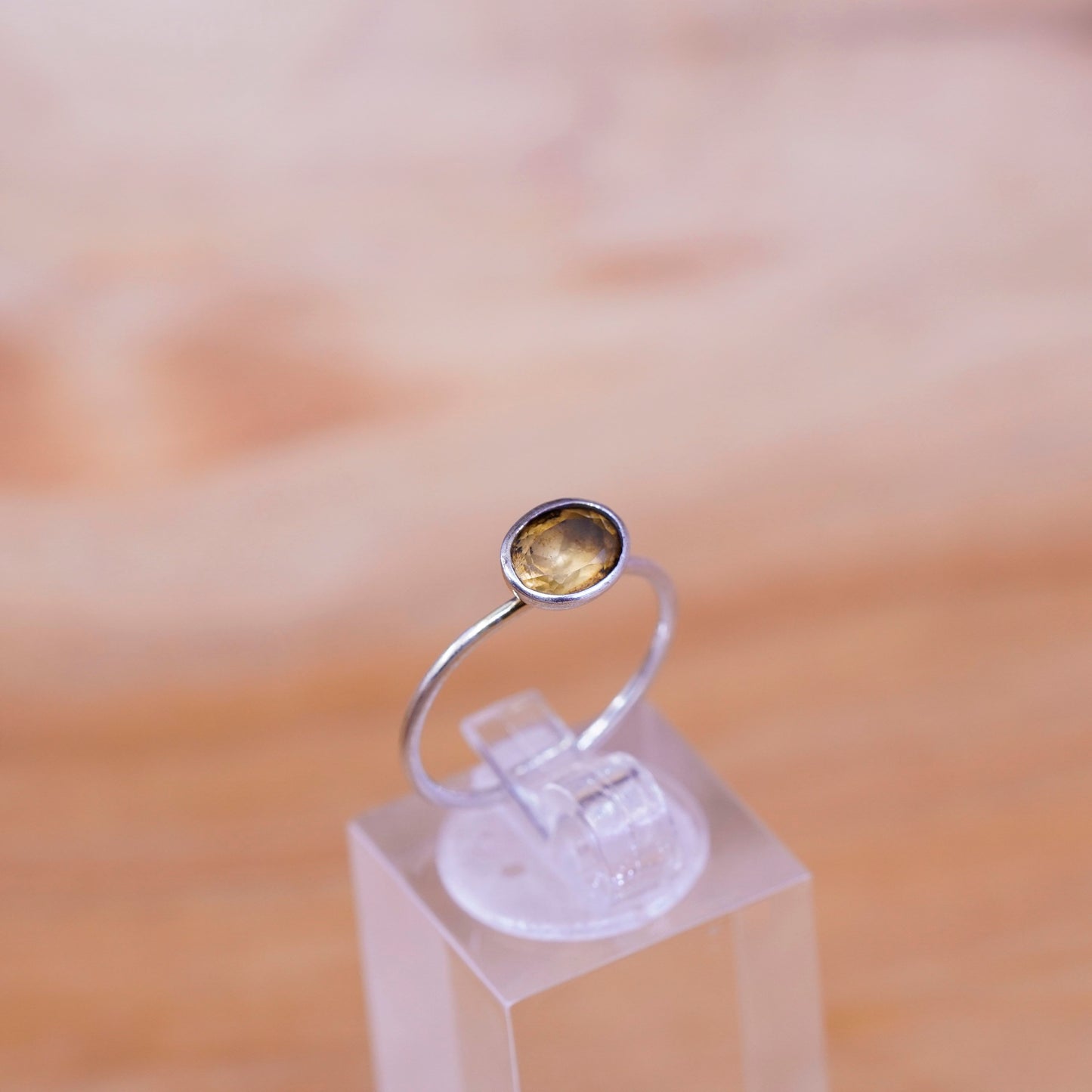 Size 6.25, vintage Sterling 925 silver handmade statement ring with citrine