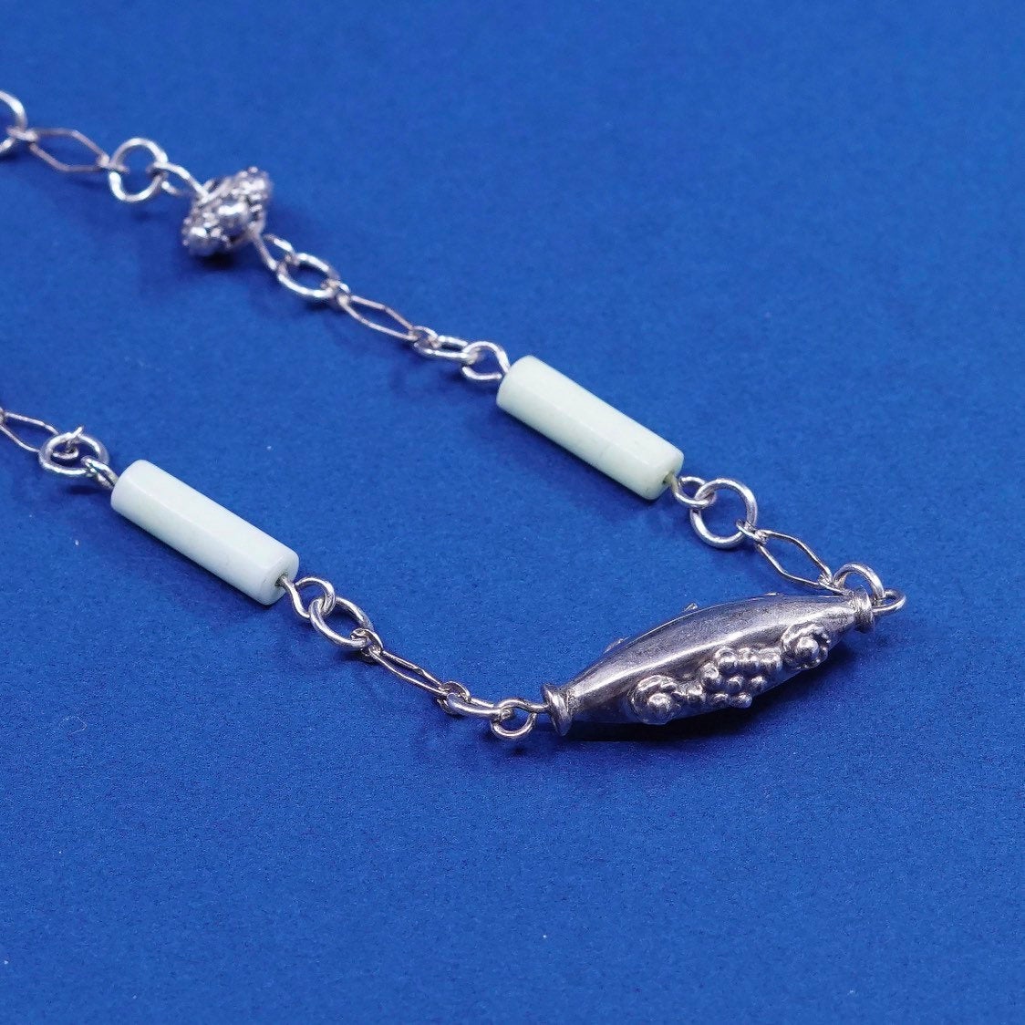 16", vtg Sterling silver handmade necklace, 925 w/ Jade tube