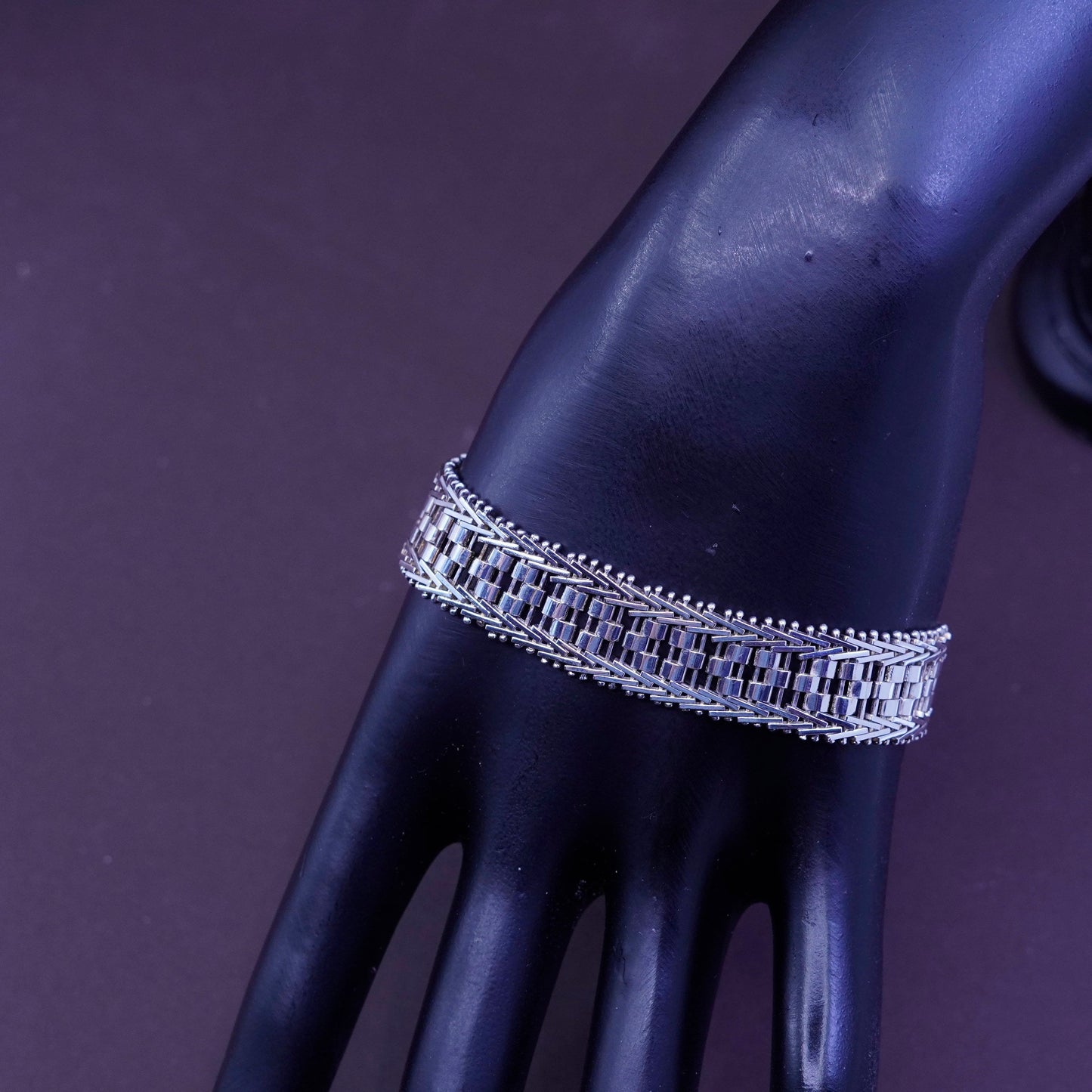 6.75”, 15mm, vtg milor sterling silver bracelet, italy 925 fancy wheat links