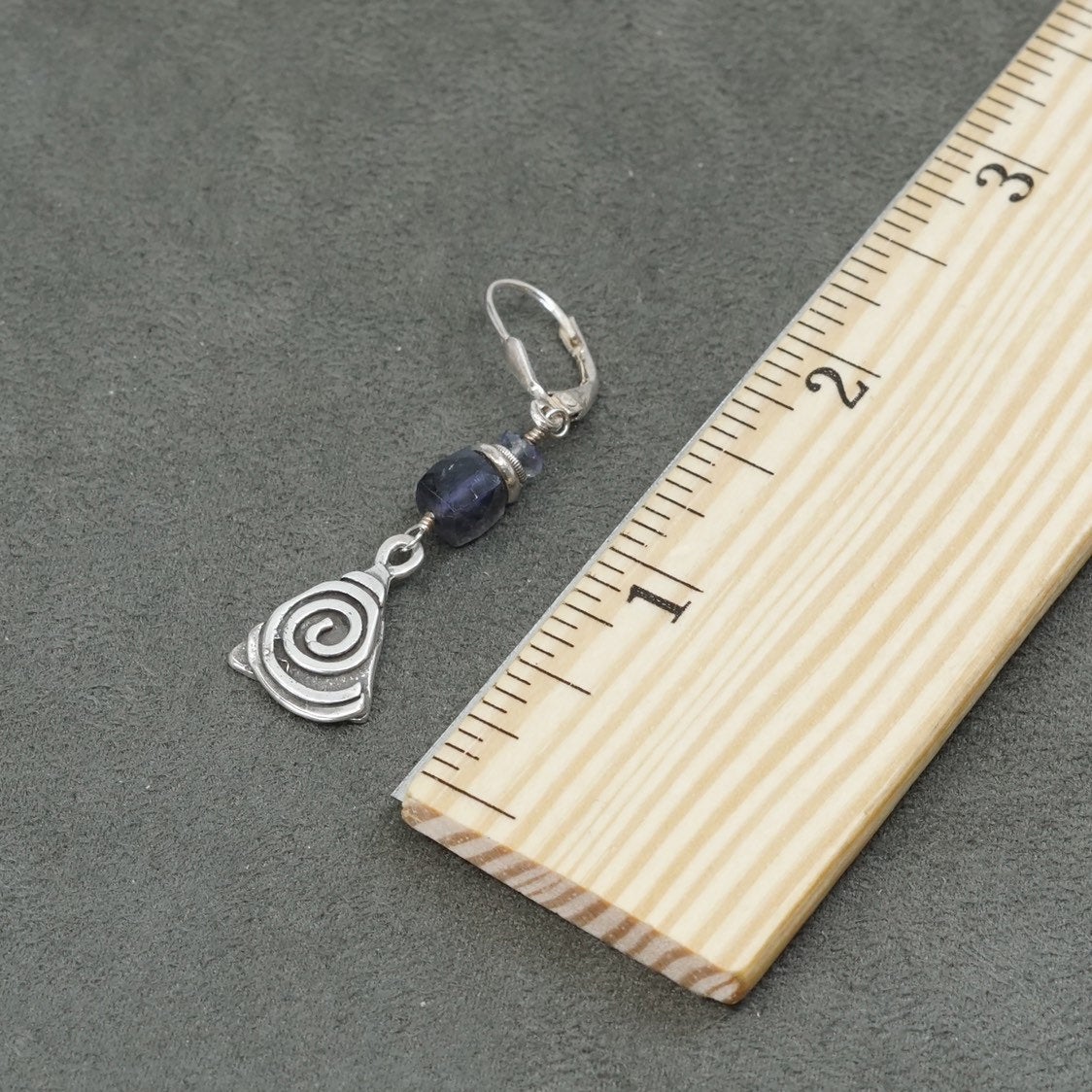 Native American handmade sterling silver earrings, 925 dangle w/ swirl N crystal