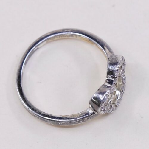 Sz 5, Vtg Sterling Silver Fashion Ring, 925 Silver Mickey Ring W/ Cz