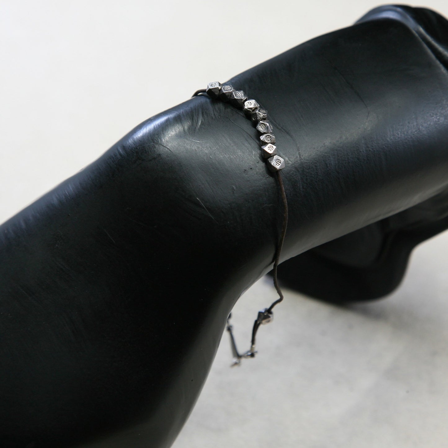 8" Vintage Sterling silver handmade bracelet, 925 beads w/ linen thread