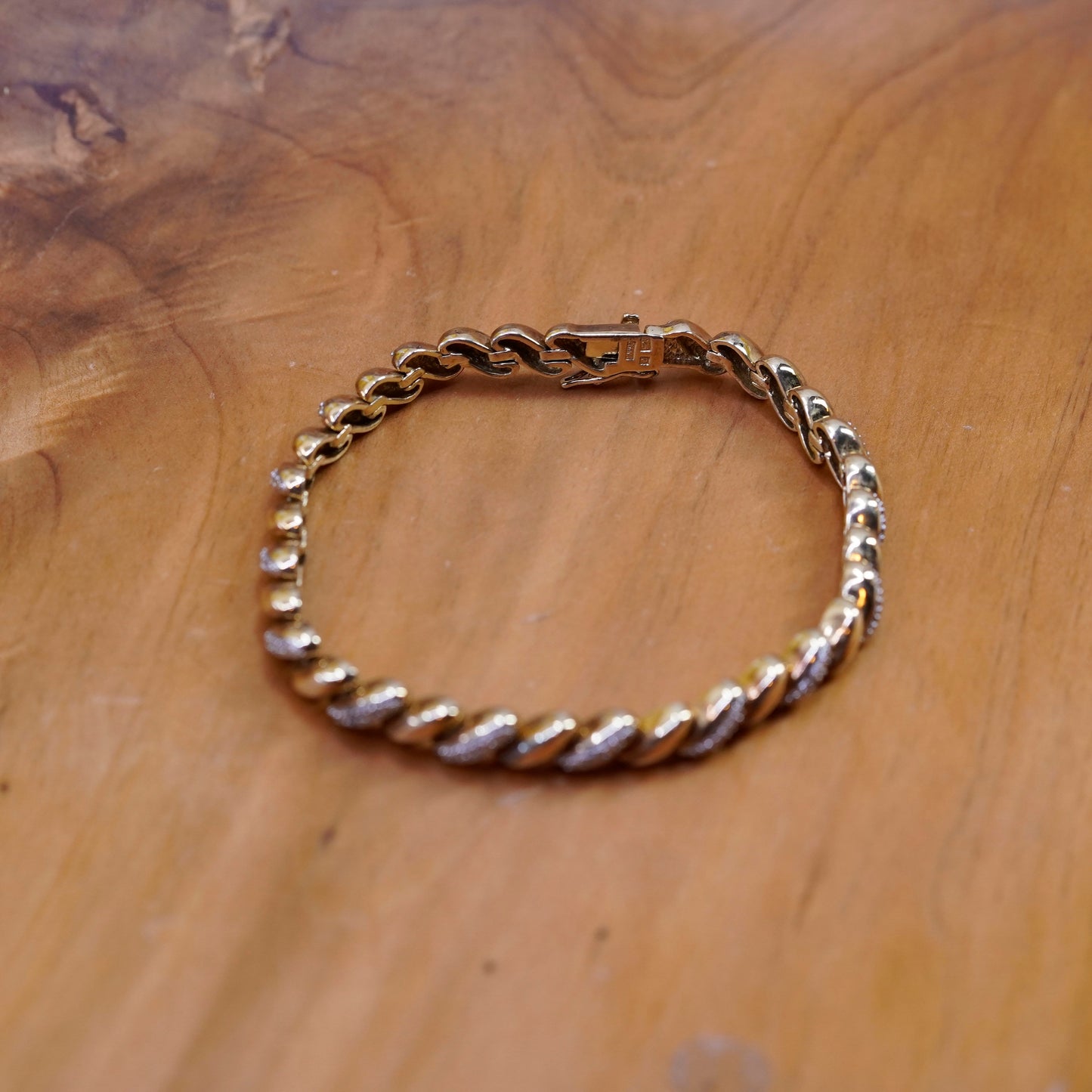 7.25”, vermeil gold over Sterling 925 silver tennis bracelet San Marco diamonds