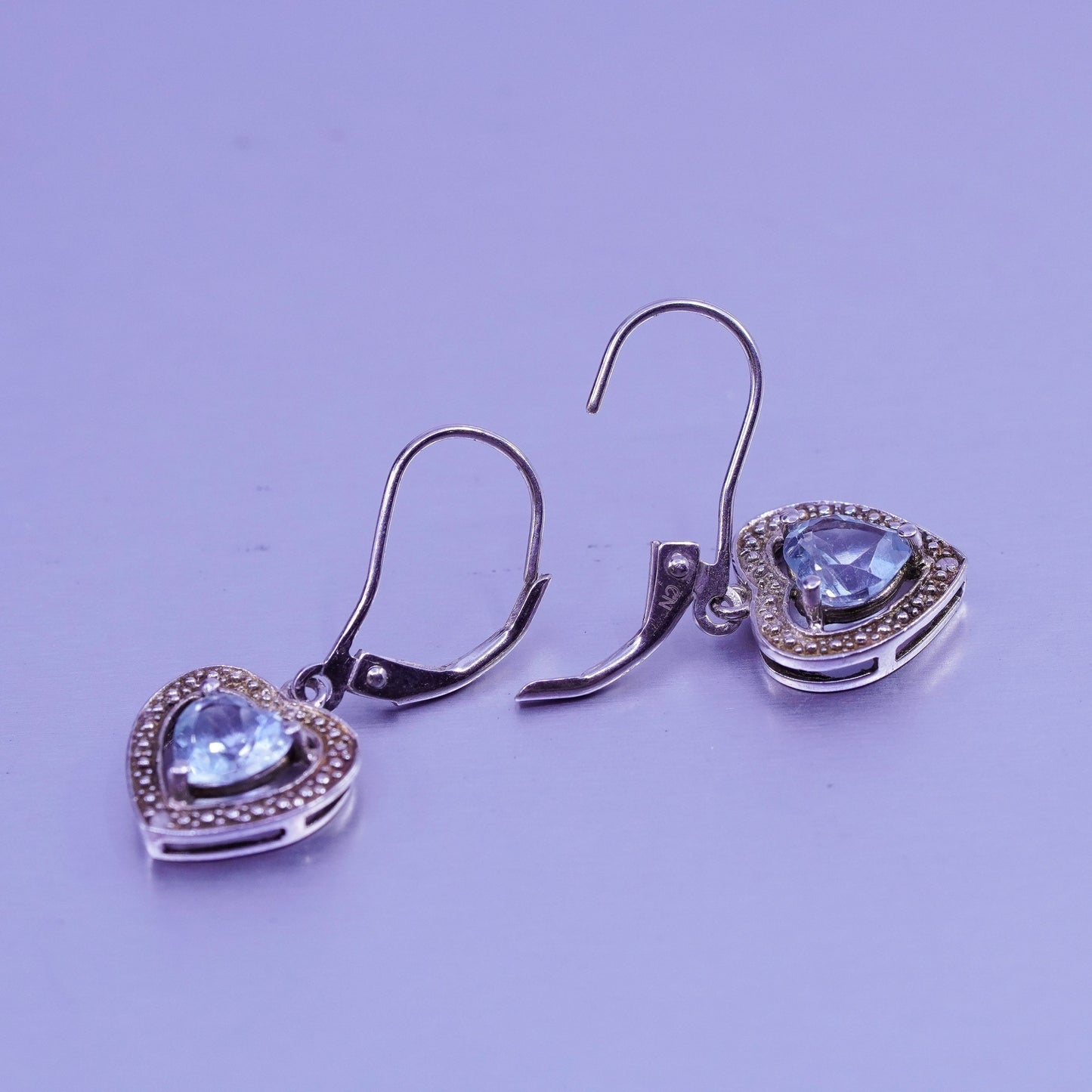 Vintage Sterling 925 silver earrings with heart topaz and diamond