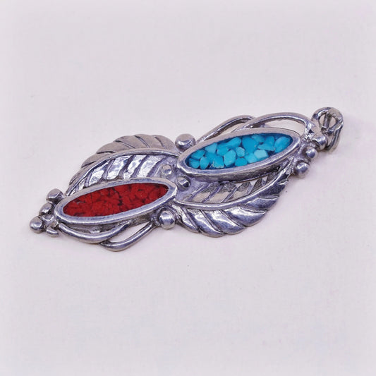 VTG sterling silver pendant, Native American, 925 charm w/ turquoise N coral