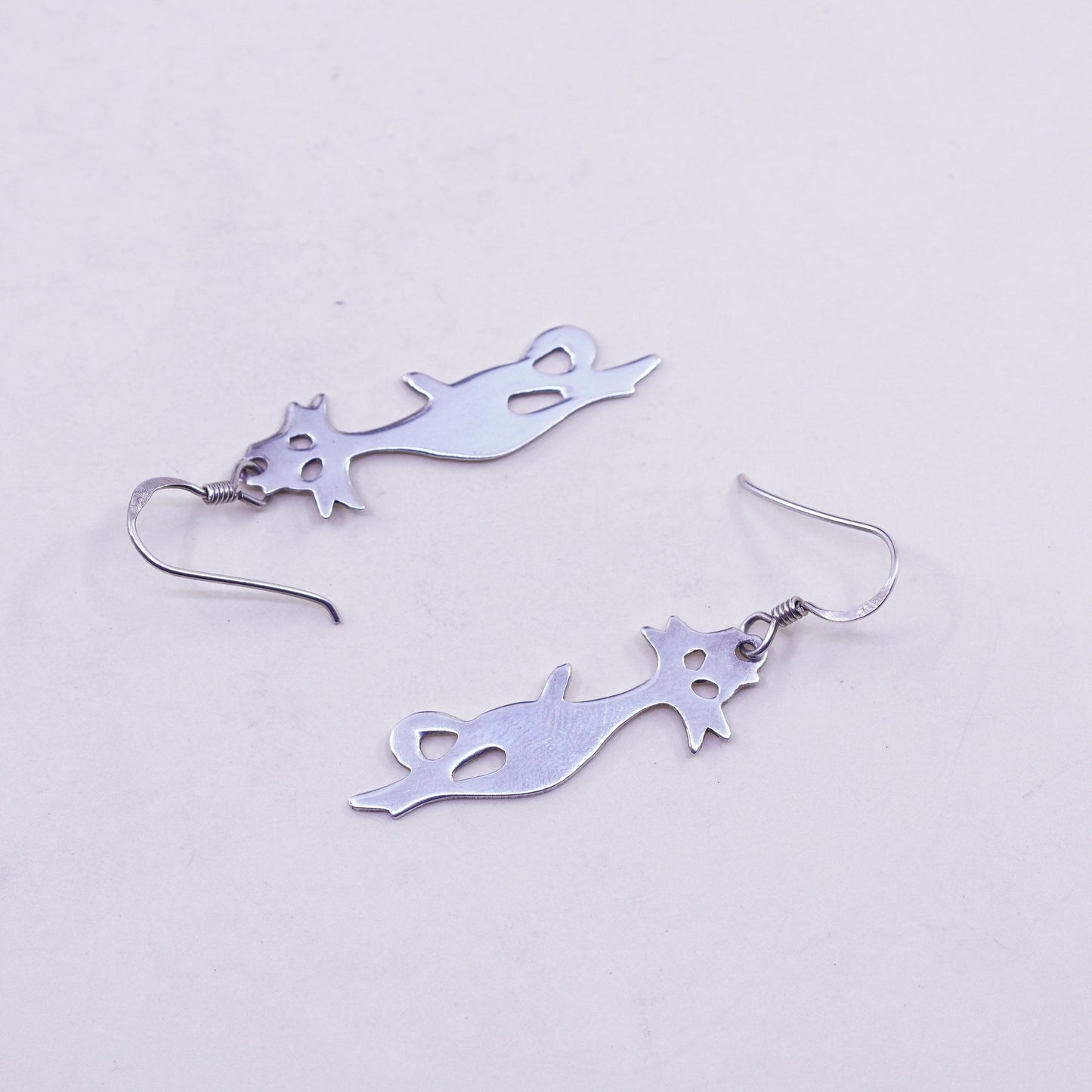 Vintage Sterling silver handmade earrings, Mexico 925 cat dangles