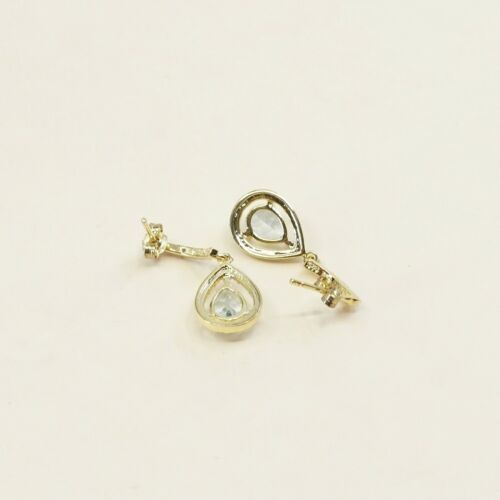 Two Tone sterling silver 925 earrings W/ Sapphire, Stamped RSE 925