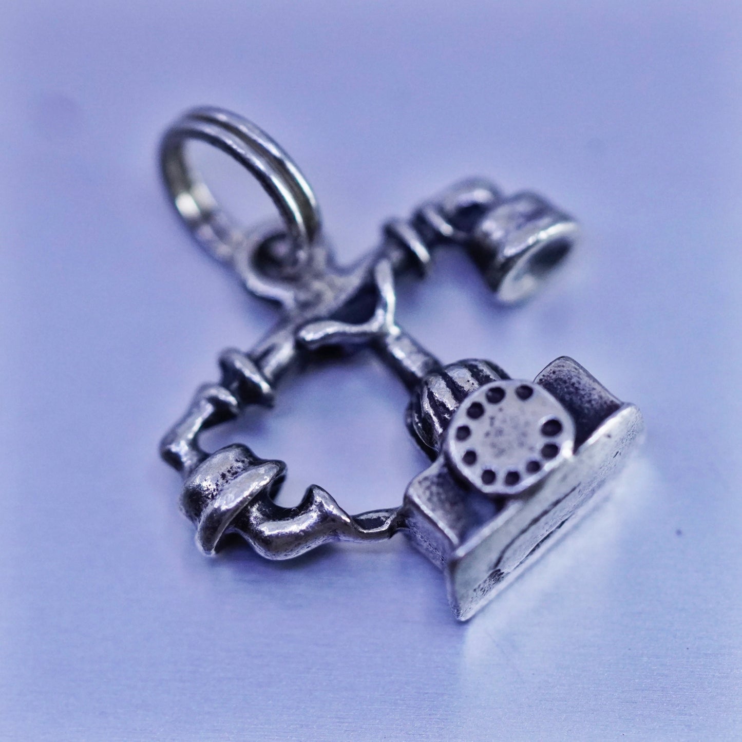 Vintage Sterling silver handmade charm, 925 old fashion telephone pendant