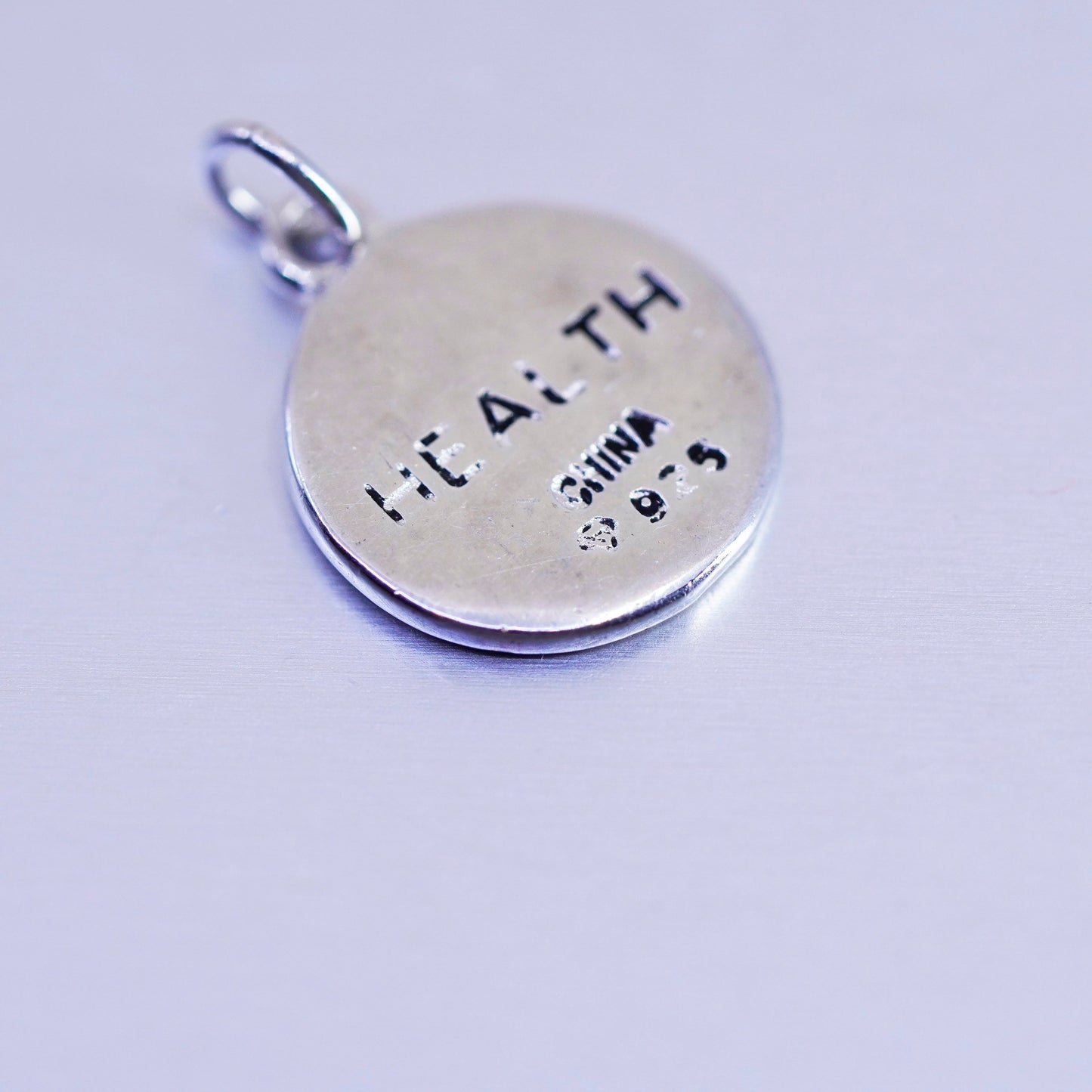 antique sterling 925 silver tag charm pendant engraved Chinese letter “health”