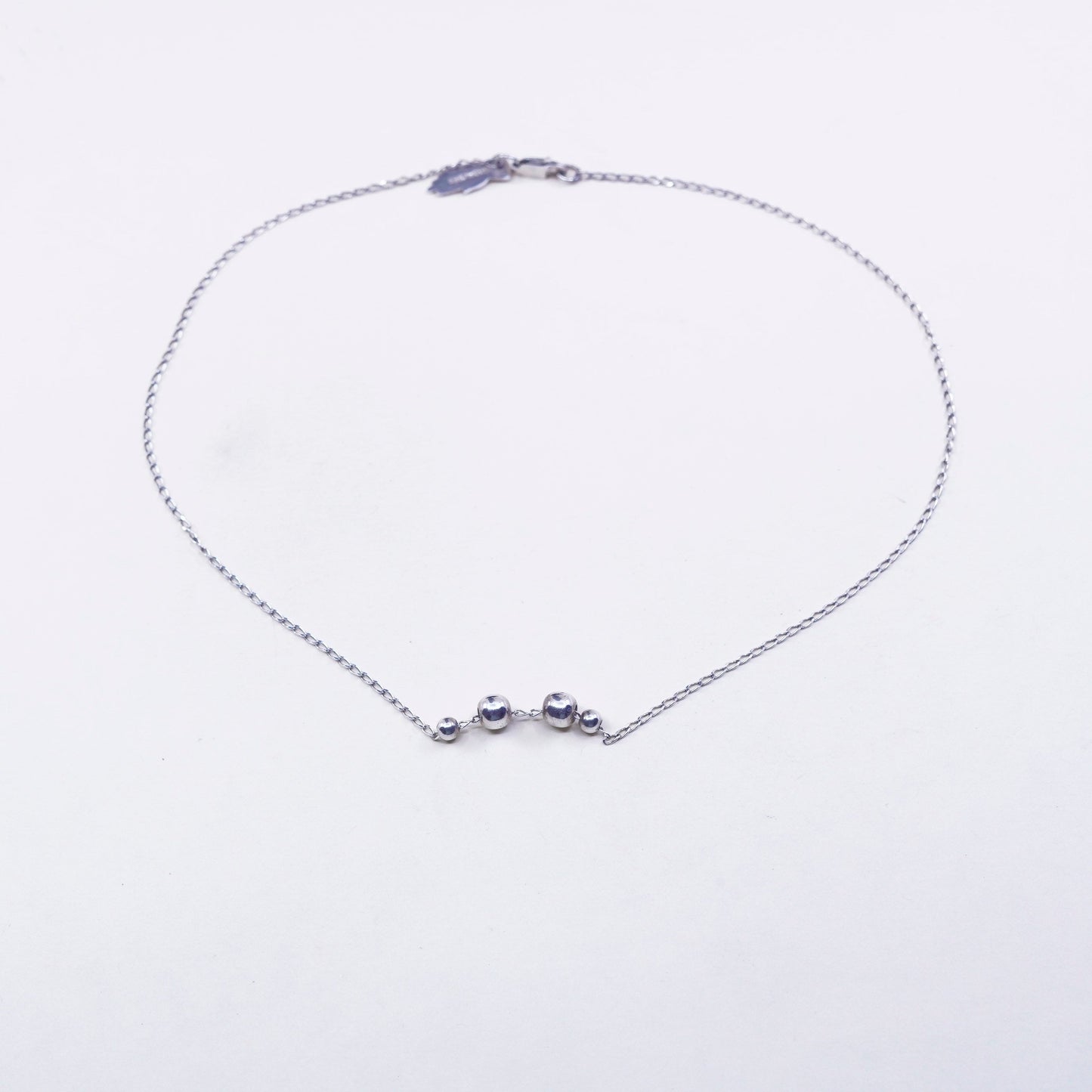 16”, vintage sterling silver handmade necklace, 925 circle chain beads charms