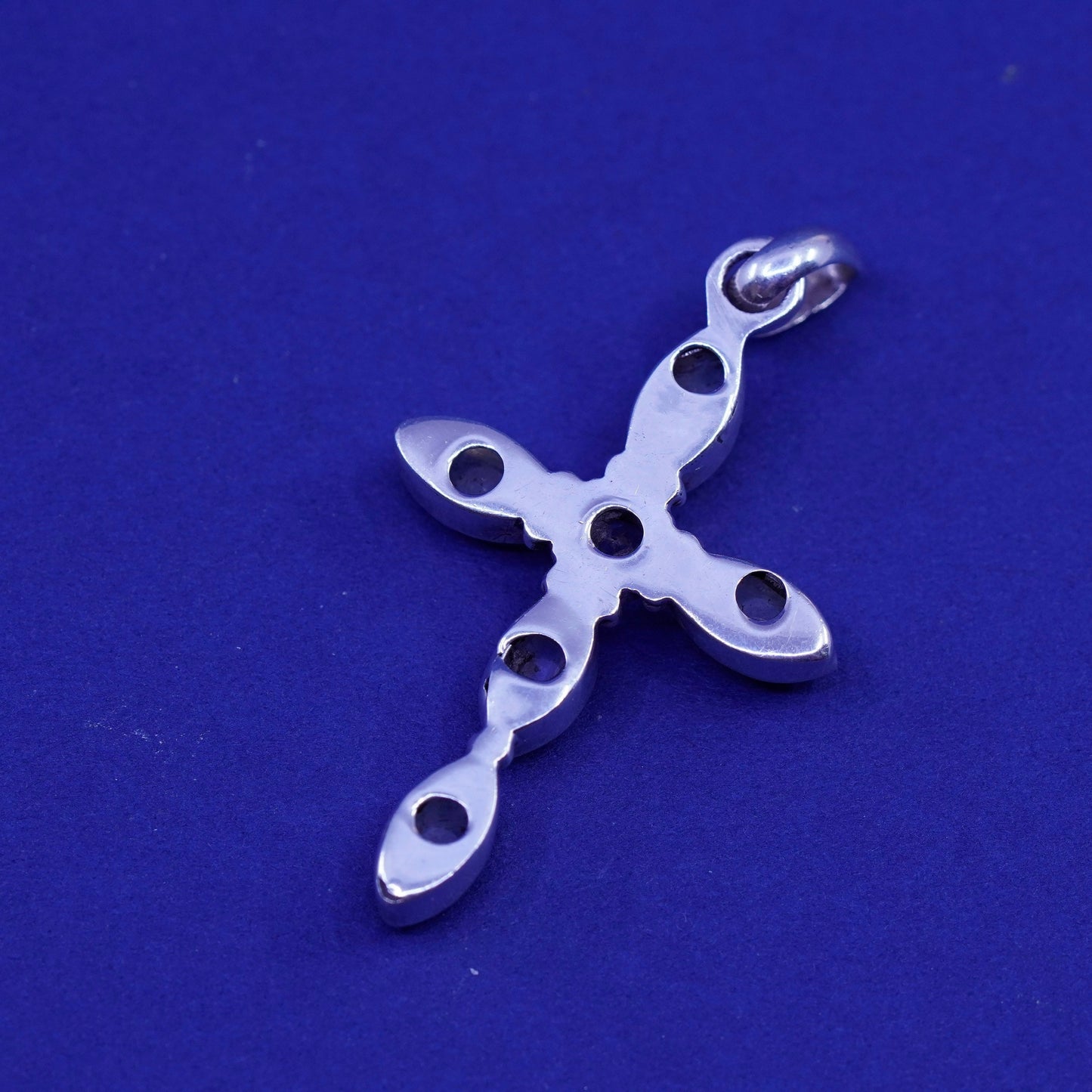 Vintage Sterling 925 silver handmade cross pendant with topaz and moonstone