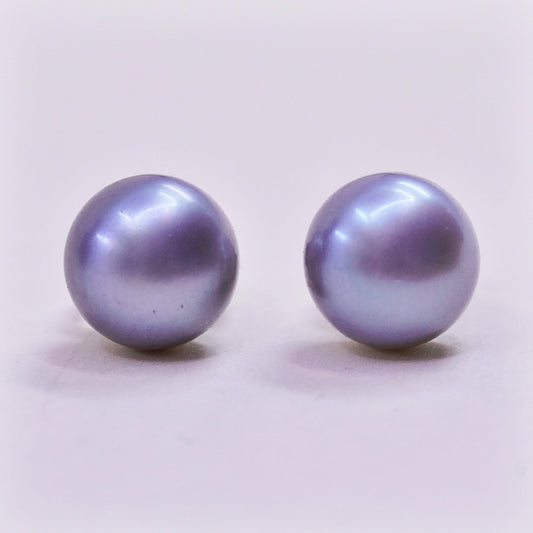 Vintage sterling silver earrings, 925 studs with gray pearl