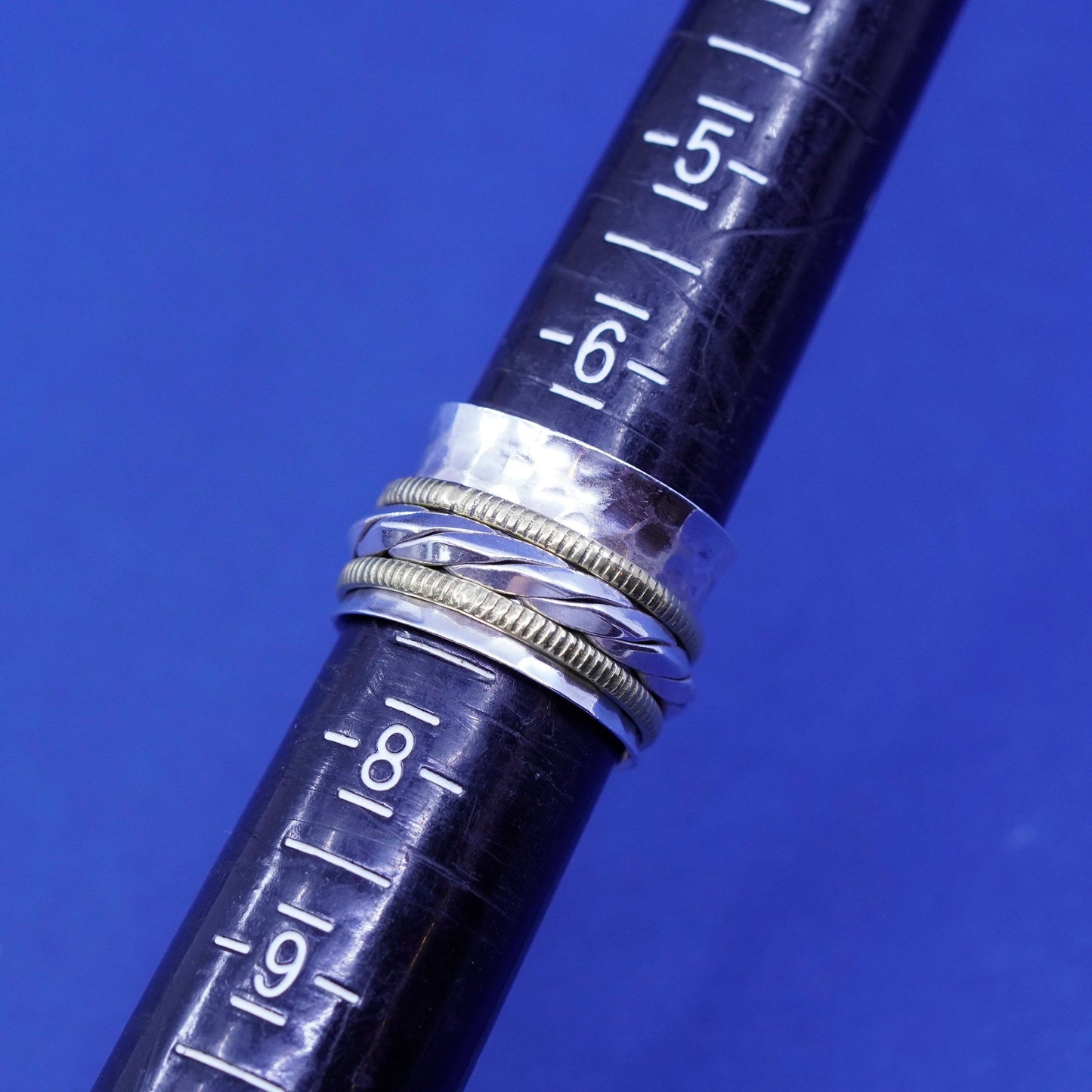 Size 6.5, vtg two tone sterling silver band with copper cable, 925 spinner ring