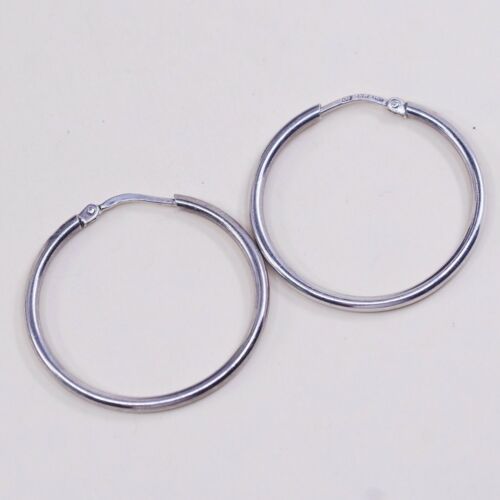 1.25”, Italy 925 Sterling Silver Hoop Pierced Earrings, 925 silver huggie