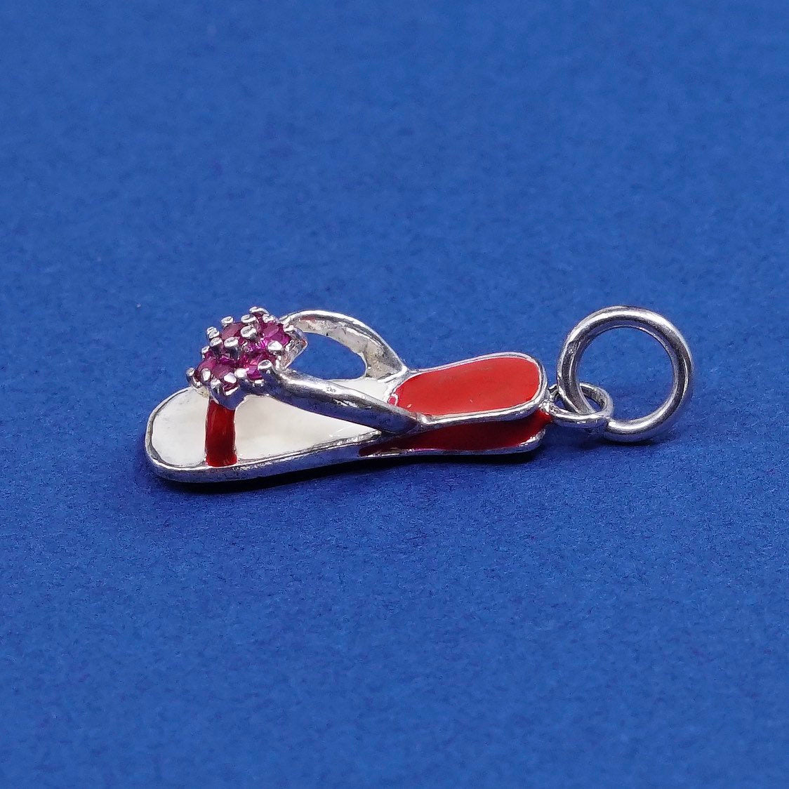 vtg enamel Sterling silver handmade pendant, 925 sandal, flip flop charm