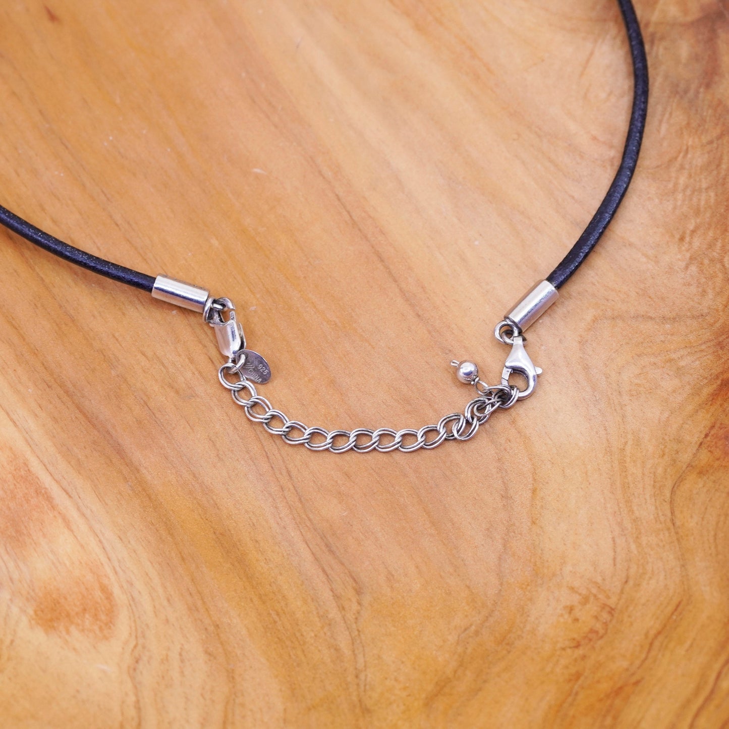 16+2”, silpada handmade necklace, black leather choker with sterling 925 silver