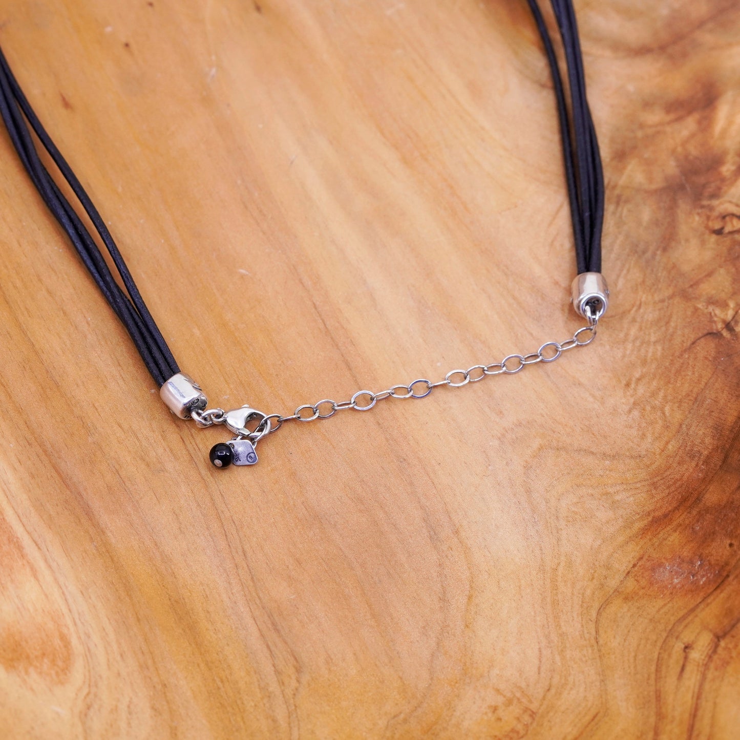 15+3”, silpada necklace triple strands black leather choker sterling 925 silver