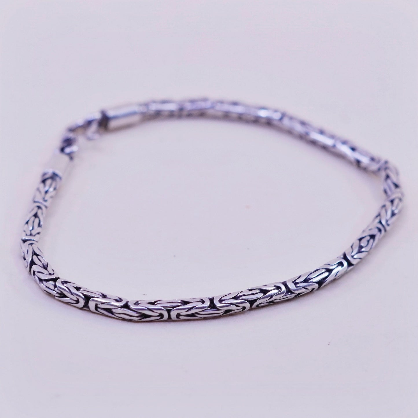 6.75”, bold Sterling silver handmade bracelet, 925 Byzantine, birdcage chain