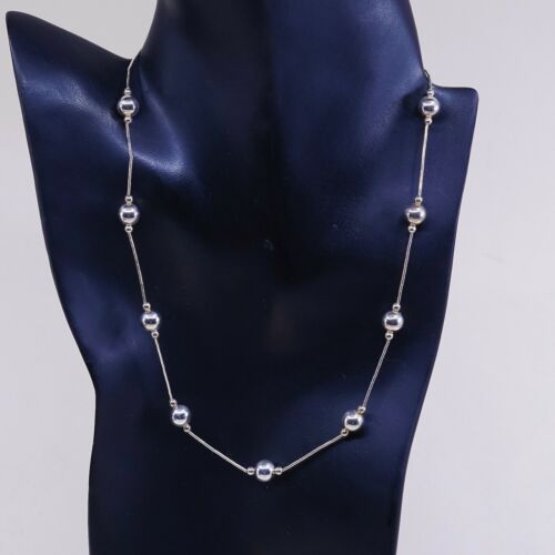 18”, Vtg Sterling silver handmade necklace, 925 Liquid Silver W/ Beads, Stamped