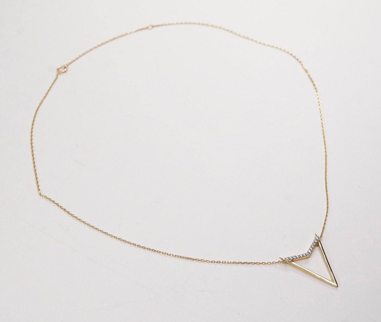 16+2”, Vermeil gold sterling silver necklace, 925 circle chain w/ pendant N Cz