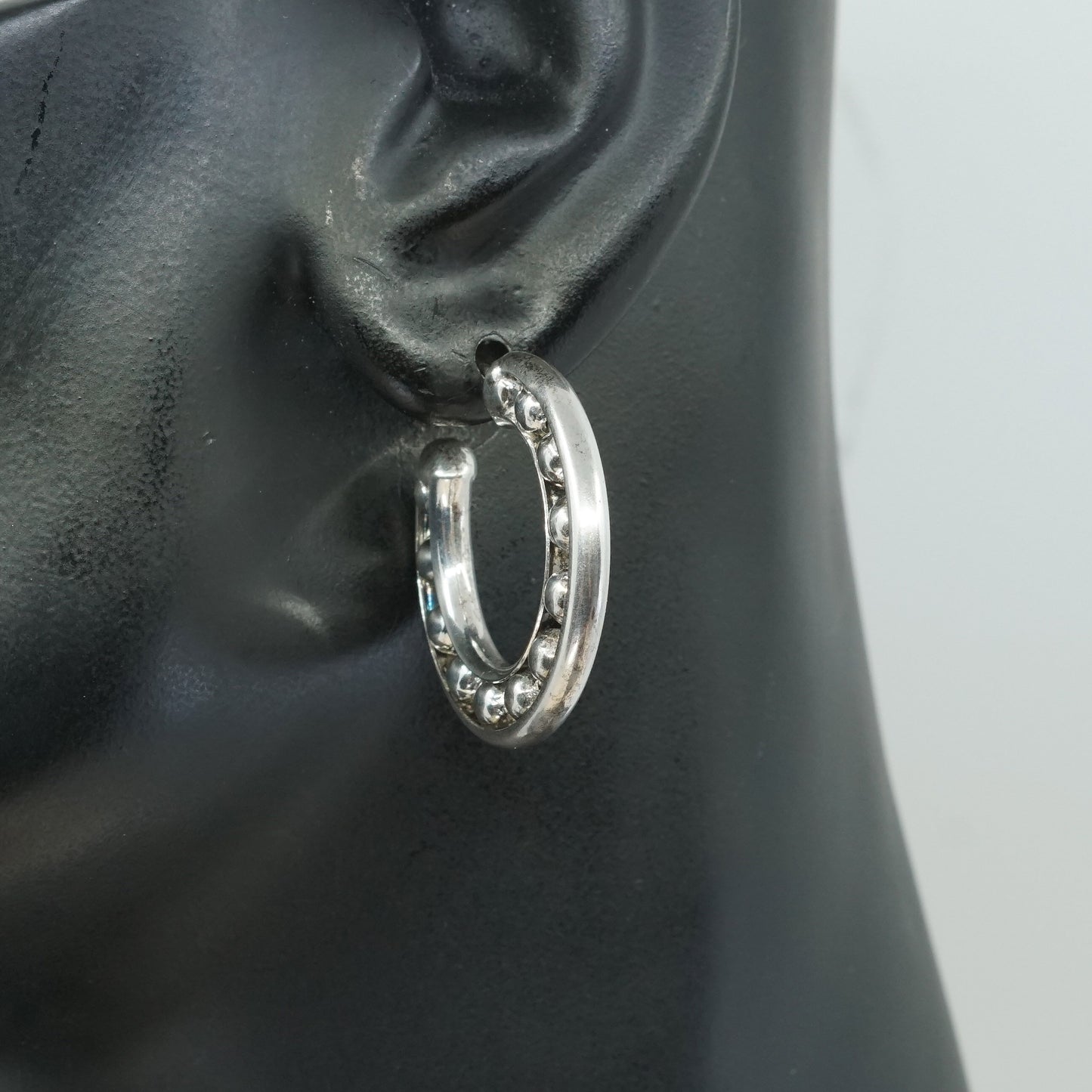 1", vtg Sterling silver handmade earrings, 925 beads hoops huggie