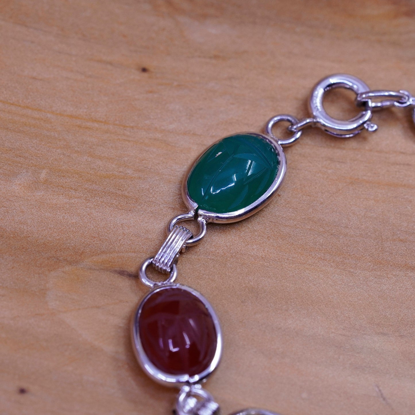 7.25”, sterling 925 silver carved bracelet golden tiger eye jasper carnelian